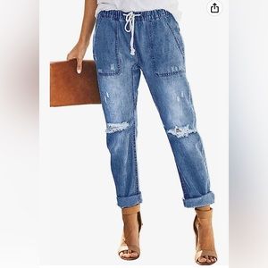 Metietila Pull-on Distressed Stretch Jeans Elastic Waist Denim Joggers Pants XL